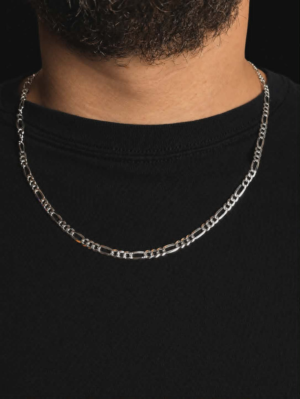 Chaîne Figaro à coupe diamant en argent sterling 925