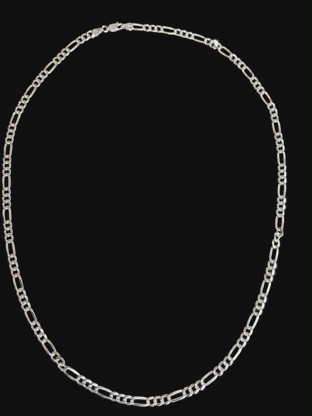 Chaîne Figaro à coupe diamant en argent sterling 925